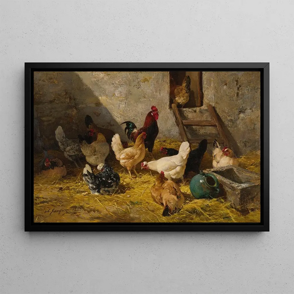 The Poultry House - Charles Émile Jacque — framed artwork on a wall