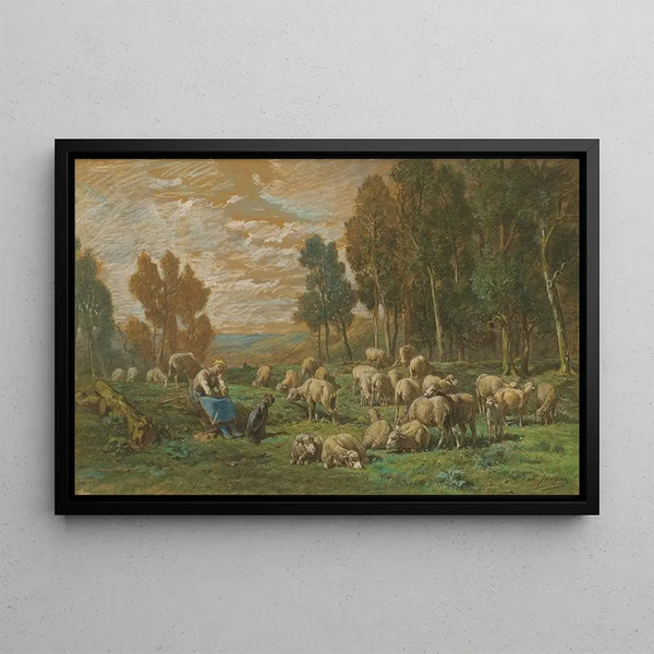 The Shepherdess - Charles Émile Jacque — framed artwork on a wall