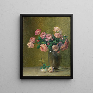 Roses roses sur une table - Charles Ethan Porter — framed artwork on a wall