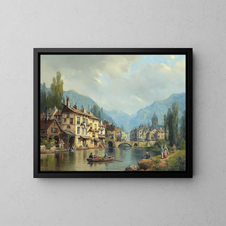 a springtime alpine town - Charles Euphrasie Kuwasseg — framed artwork on a wall