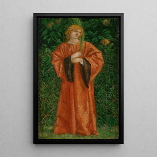 a masculine figure dressed in orange holding a palm - Charles Fairfax Murray — framed artwork on a wall