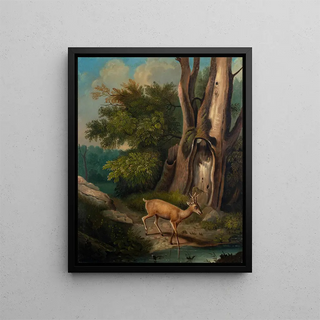 A forest scene with deer - Charles Ferdinand Wimar — framed artwork on a wall