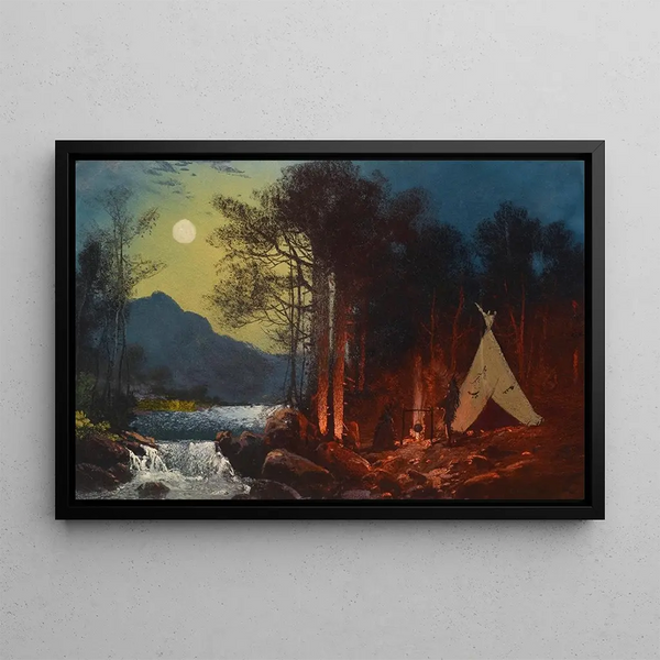 Campement au clair de lune - Charles Ferdinand Wimar — framed artwork on a wall