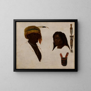 Études de deux Amérindiens, couteau et étui décoré de perles - Charles Ferdinand Wimar — framed artwork on a wall