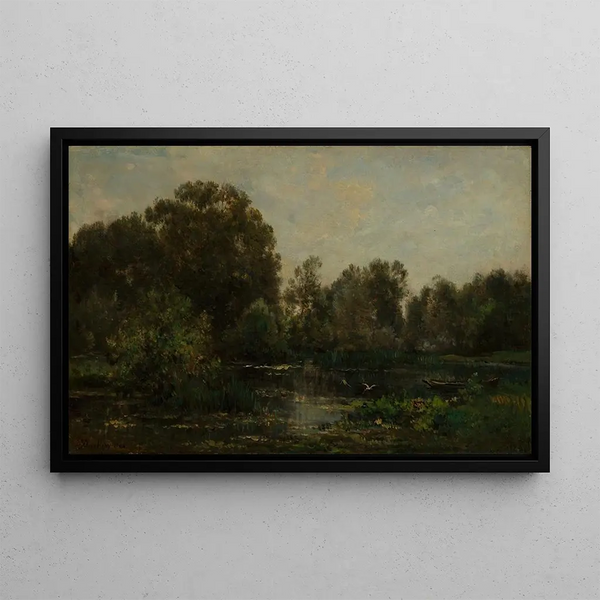 Landscape with Storks - Charles François Daubigny — framed artwork on a wall