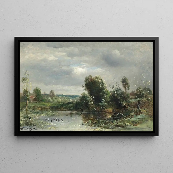 Ducklings on a Lake - Charles François Daubigny — framed artwork on a wall