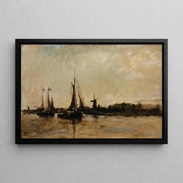 Landscape with a canal in Holland - Charles François Daubigny — framed artwork on a wall