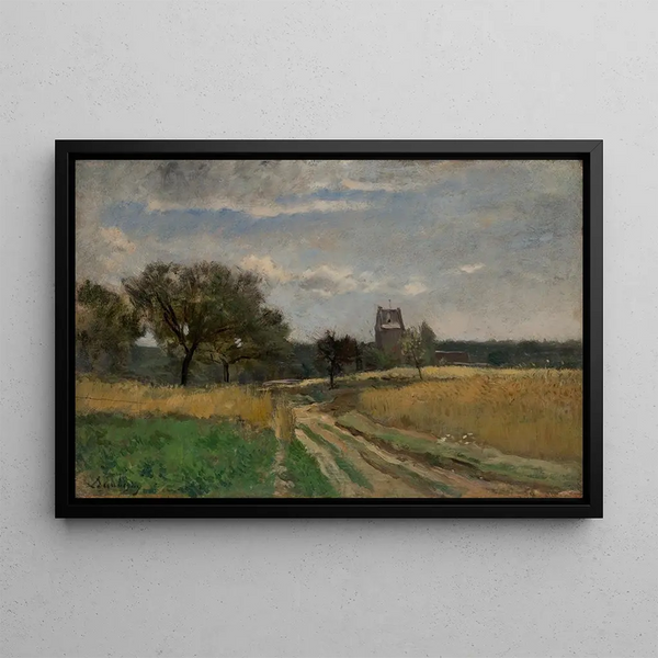 Landscape painting along a country road - Charles François Daubigny — framed artwork on a wall