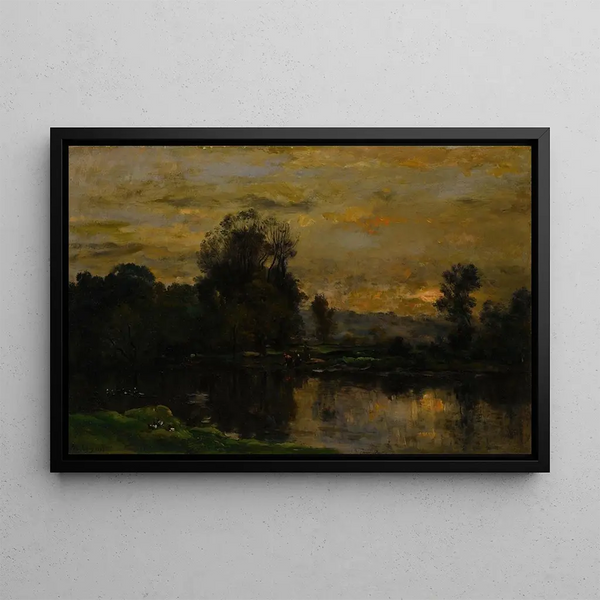 Landscape with Ducks - Charles François Daubigny — framed artwork on a wall