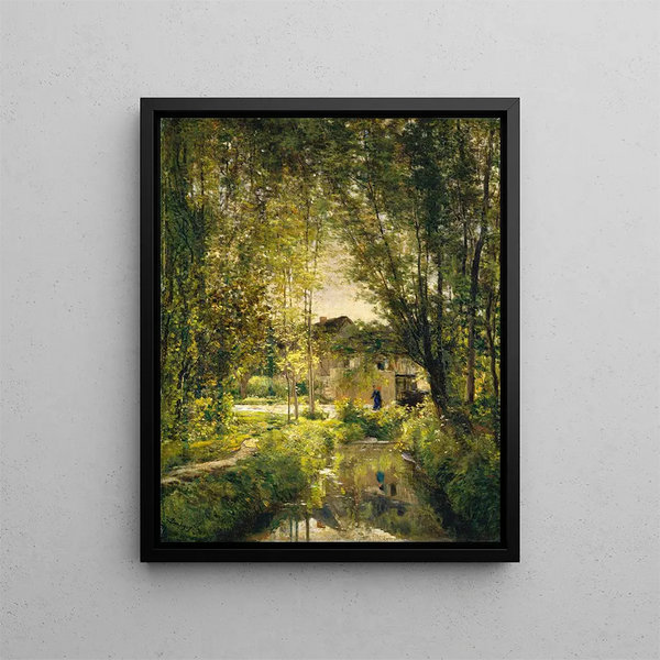 Landscape with a Sunlit Stream - Charles François Daubigny — framed artwork on a wall