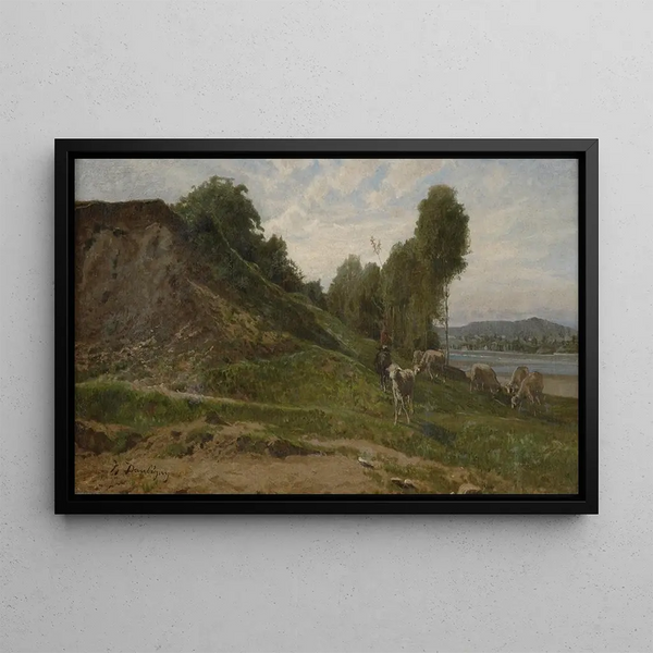Landscape painting with sheep - Charles François Daubigny — framed artwork on a wall