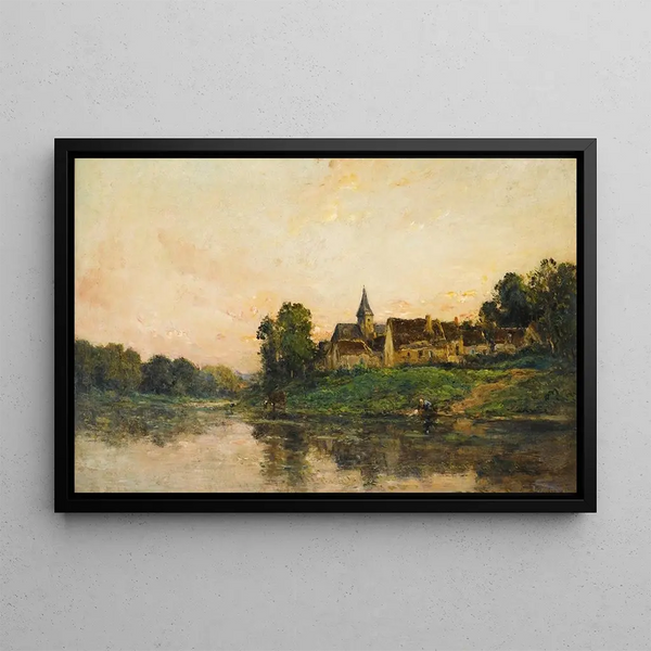 Lavandière et vachère Portejoie - Charles François Daubigny — framed artwork on a wall