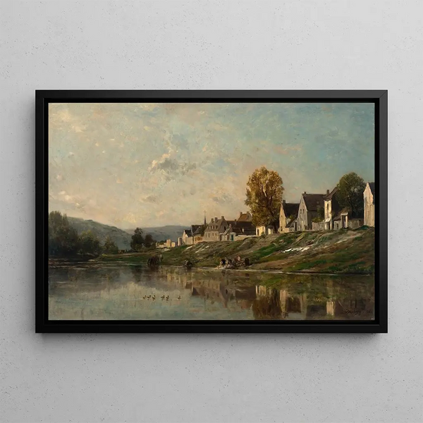 Les Laveuses au bord de la Seine à Bonnieres - Charles François Daubigny — framed artwork on a wall