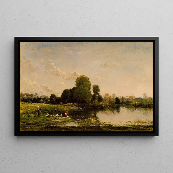 Rive avec volaille - Charles François Daubigny — framed artwork on a wall
