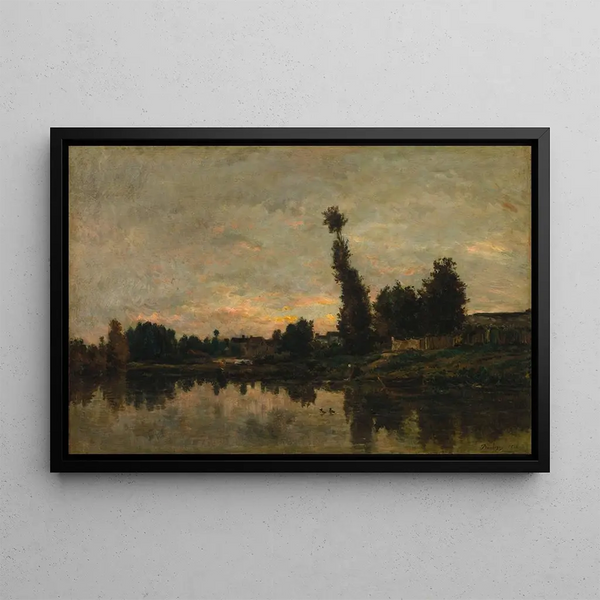 Sunset on the Oise River - Charles François Daubigny — framed artwork on a wall