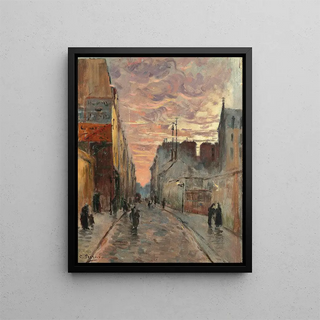 a lively street at dusk - Charles François Pécrus — framed artwork on a wall