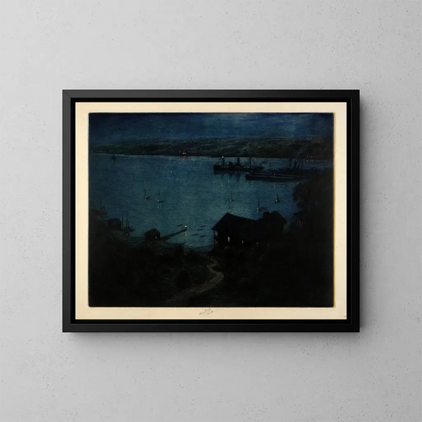 Moonlight on the Hudson River - Charles Frederick William Mielatz — framed artwork on a wall