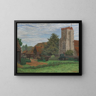 Église et grange de Waltham St Lawrence - Charles Ginner — framed artwork on a wall