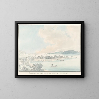 View of the city and port of Saint-Pierre and Saint-Paul in Kamchatka - Charles Hamilton Smith — framed artwork on a wall
