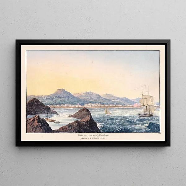 Villa Franca and port - Charles Hamilton Smith — framed artwork on a wall