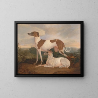 Deux lévriers dans un paysage - Charles Hancock — framed artwork on a wall