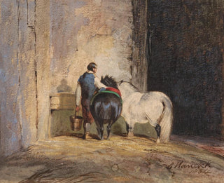 Two Shetland Ponies with a Stable Hand - Charles Hancock — artwork view