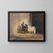 Two Shetland Ponies with a Stable Hand - Charles Hancock — framed artwork on a wall
