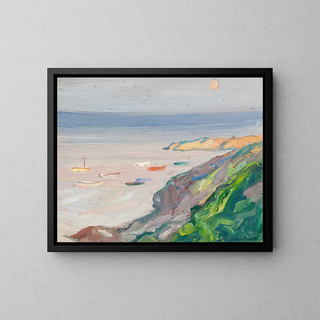 Sunlit Painting of the Narrow Cove in Ogunquit - Charles Herbert Woodbury — framed artwork on a wall