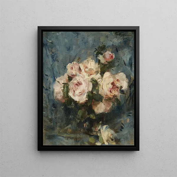 Nature morte avec des roses dans un vase en verre - Charles Hermans — framed artwork on a wall