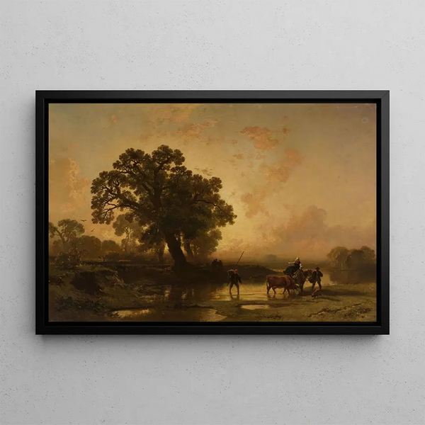 River landscape at sunset - Charles Hoguet — framed artwork on a wall