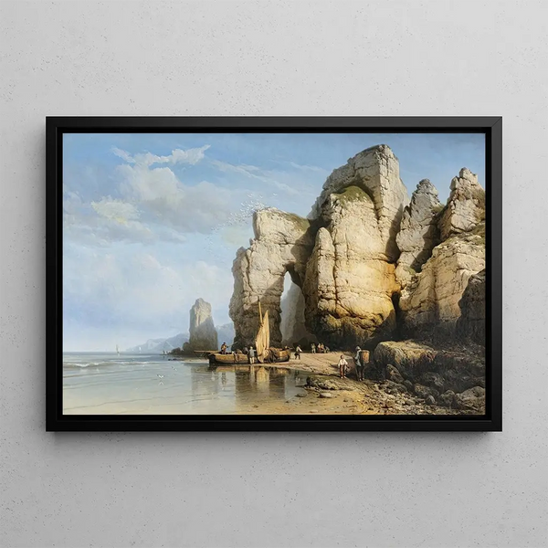 Les Falaises de Flamborough Head, Yorkshire - Charles Joseph Kuwasseg — framed artwork on a wall