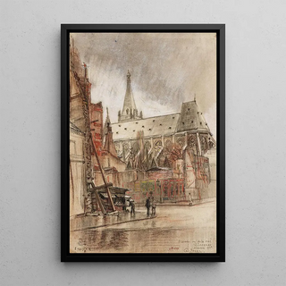 the Saint-Séverin church seen from Saint-Jacques street - Charles Jouas — framed artwork on a wall