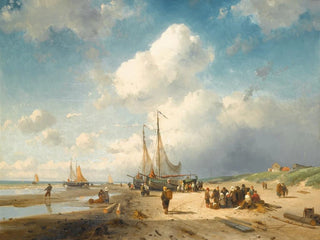 Coastal scene painting with fishermen - Charles Leickert — artwork view