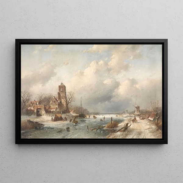Winter Scene Painting - Charles Leickert — framed artwork on a wall