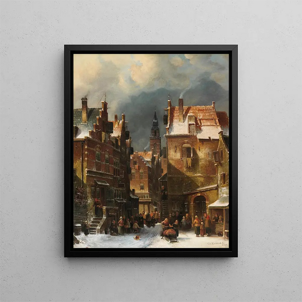 Winter Cityscape Painting - Charles Leickert — framed artwork on a wall