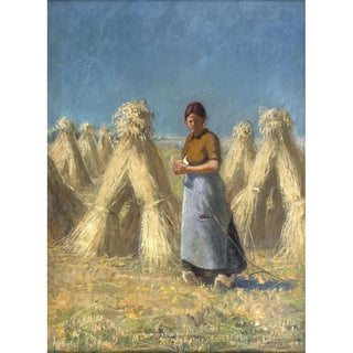 Farmhouse Painting with Wheat Sheaves - Charles Lesaar — artwork view