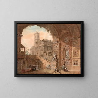 Caprice de ruines antiques - Charles Louis Clérisseau — framed artwork on a wall