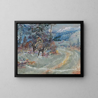 An Unexpected Halt - Charles Marion Russell — framed artwork on a wall