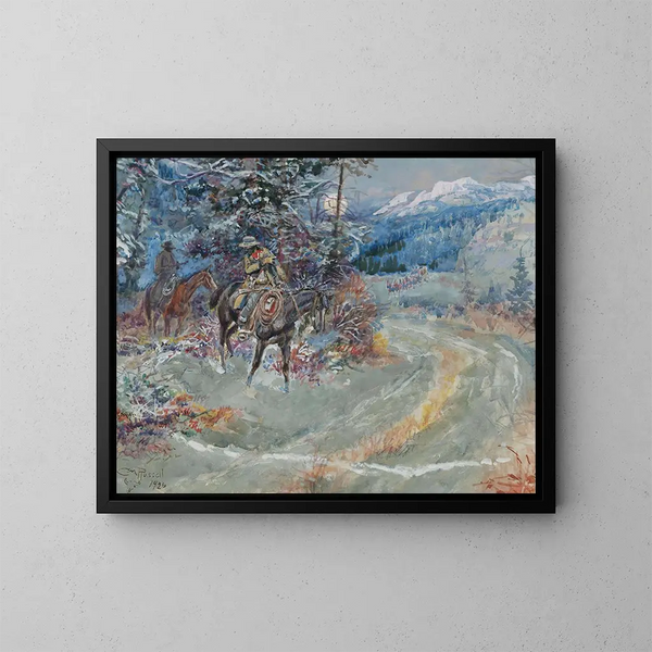 An Unexpected Halt - Charles Marion Russell — framed artwork on a wall