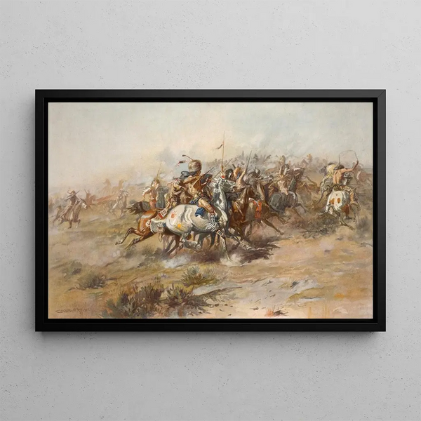 The Battle of Custer - Charles Marion Russell — framed artwork on a wall