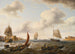 Naval ships and other boats at the mouth of Portsmouth harbor in rough seas - Charles Martin Powell — artwork view