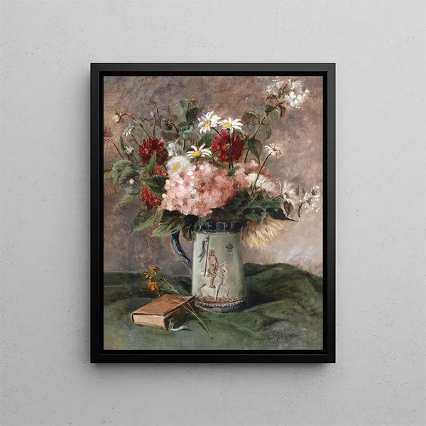 Floral composition with book - Charles Monginot — framed artwork on a wall