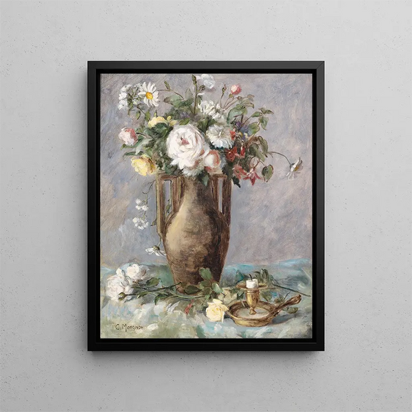 Floral composition with candlestick - Charles Monginot — framed artwork on a wall