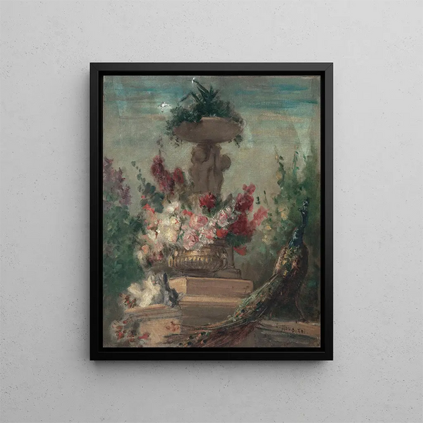 Flowers and Peacocks - Charles Monginot — framed artwork on a wall
