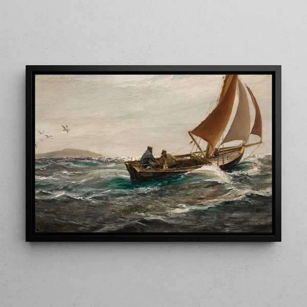 with wind and tide off Dodman Head, Falmouth - Charles Napier Hemy — framed artwork on a wall