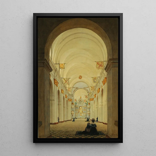 Interior painting of the Buenos Aires Cathedral - Charles Pellegrini — framed artwork on a wall