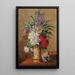 A sumptuous bouquet of flowers with peonies in a vase with the image of a saint - Charles Philipard — framed artwork on a wall