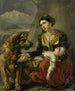 A Saint Bernard dog helps a lost woman with a sick child - Charles Picqué — artwork view