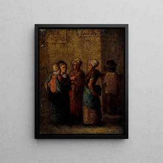 Group of women in the street - Charles Raymond Chabrillac — framed artwork on a wall