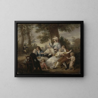 The Vicar of Wakefield, vol. I, chap. VIII: Dinner in the hayfields, surprised by M. Thornhill - Charles Reuben Ryley — framed artwork on a wall